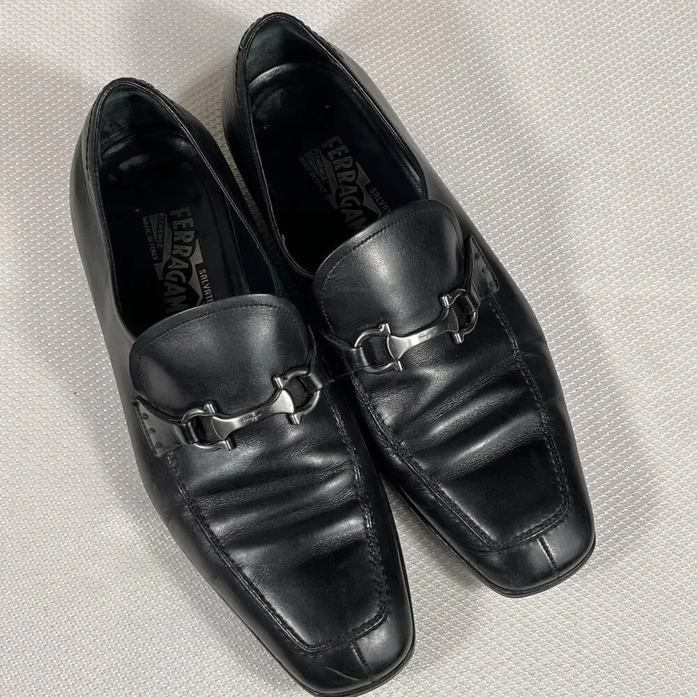Salvatore Ferragamo Gregory Leather Shoes Size 9.5‎ 2E Made In Italy